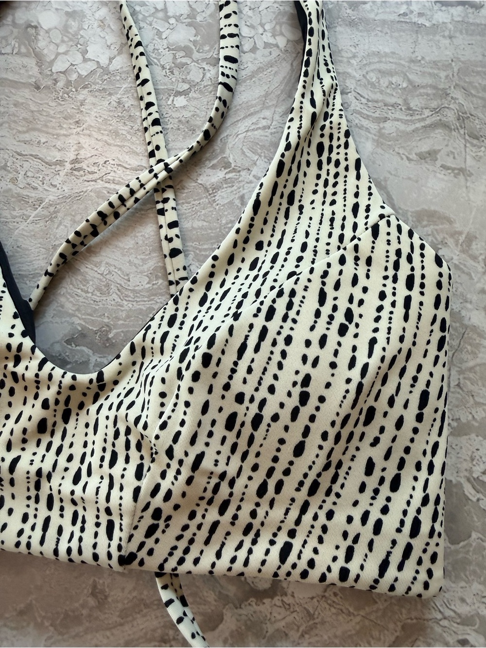 Athleta Cream and Black Speckled Cross-Back Bikini Top, size XXS D - Picture 4 of 5